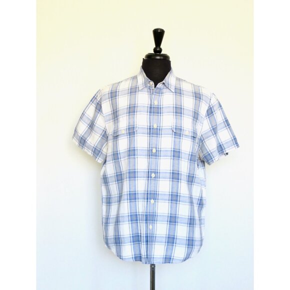 NEW! Lucky Brand Linen Blend Plaid Short Sleeve Button Front Shirt Slim Fit XL - Picture 1 of 6